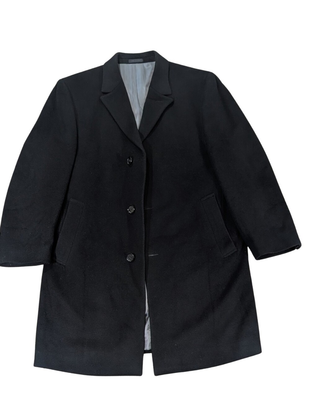 Calvin Klein Mens 38S Black Wool Cashmere Blend Overcoat Topcoat Jacket